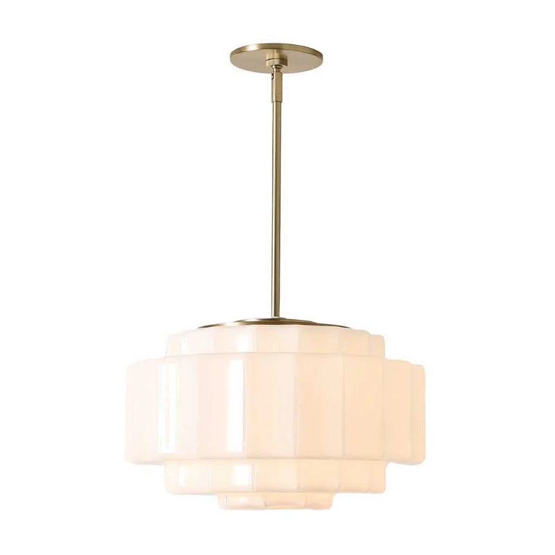 Tiered Milk Pendant Light - Antique Brass Glass Light Fixture